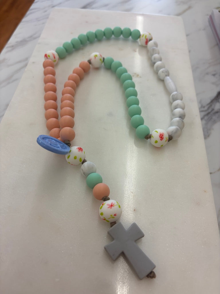 Baby Rosary | Mint, Peach + White