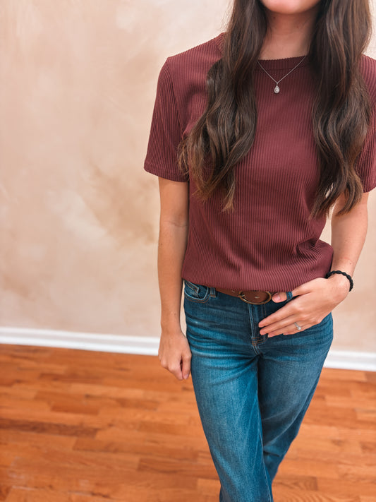 Taya Ribbed Tee | Wine