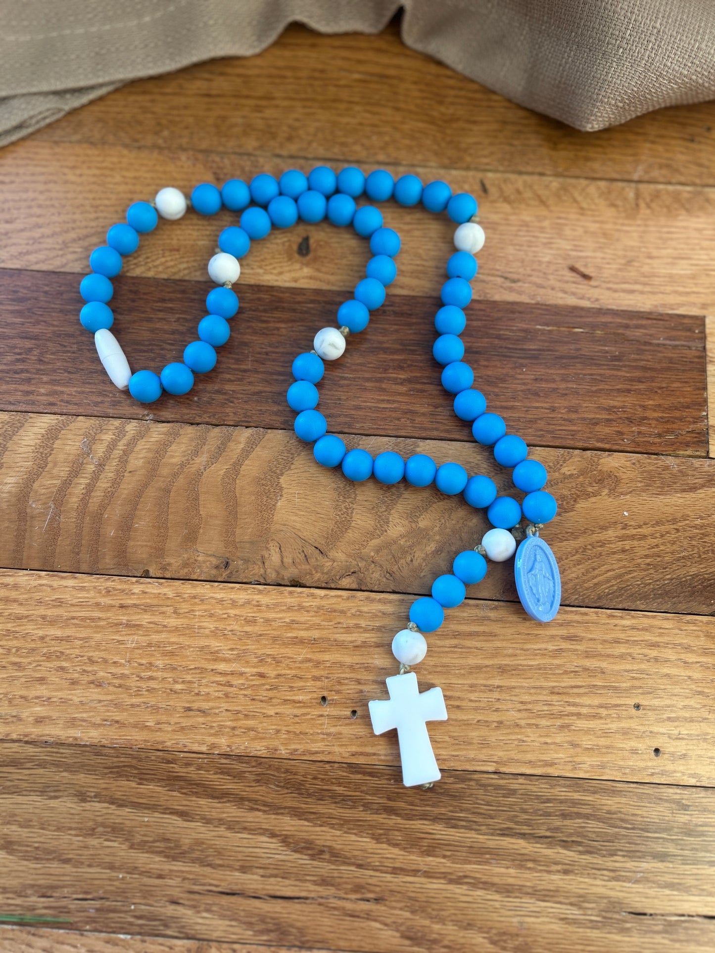 Baby Rosary | Electric Blue + White Marble
