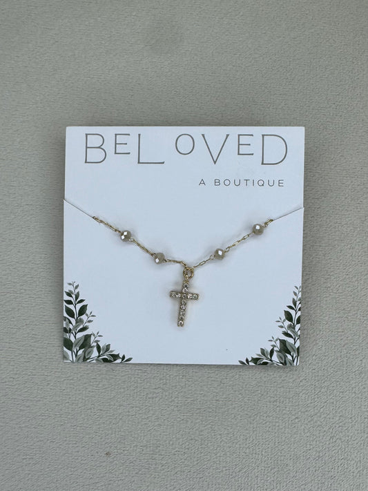 Gold Cross Necklace with Beads