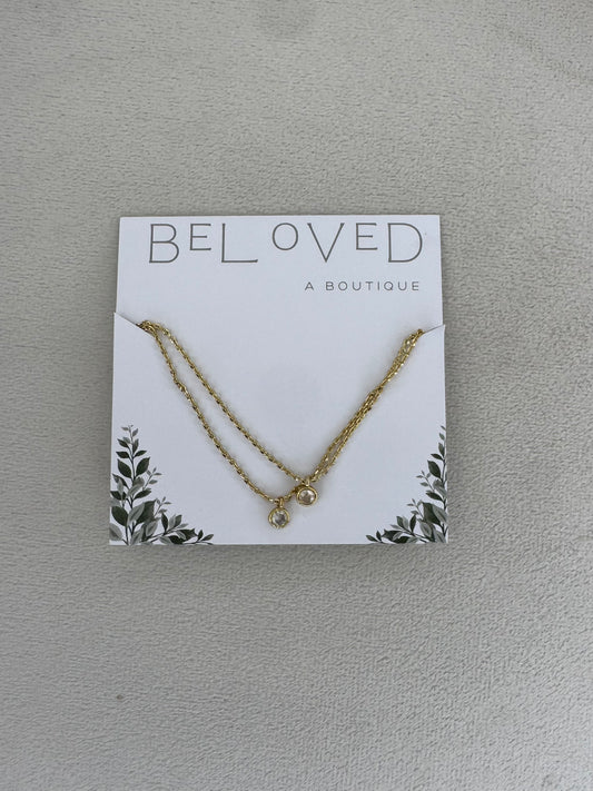 Gold Necklace with Crystal Charms