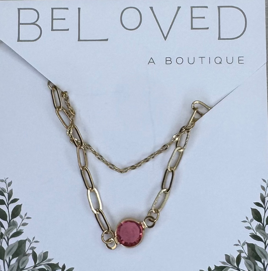 Gold Necklace with Pink Pendant