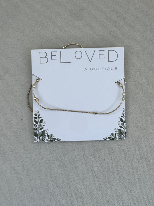 Gold Necklace with White Pearls