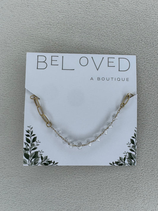 Gold Paperclip Chain with Crystal Beads