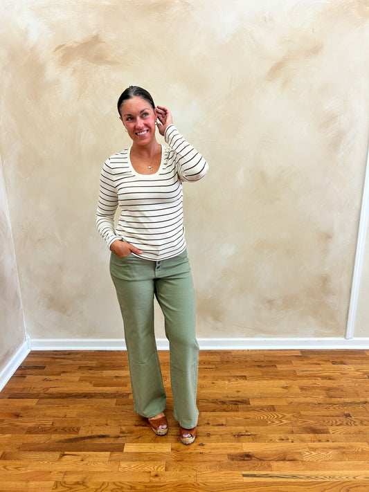 Everyday Scoop Neck Long-sleeve | Brown Stripe