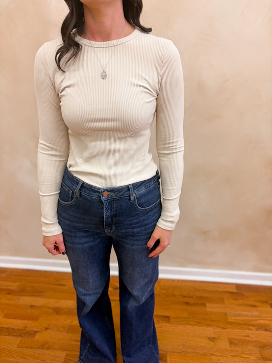 Taya Ribbed Long Sleeve Tee | Natural