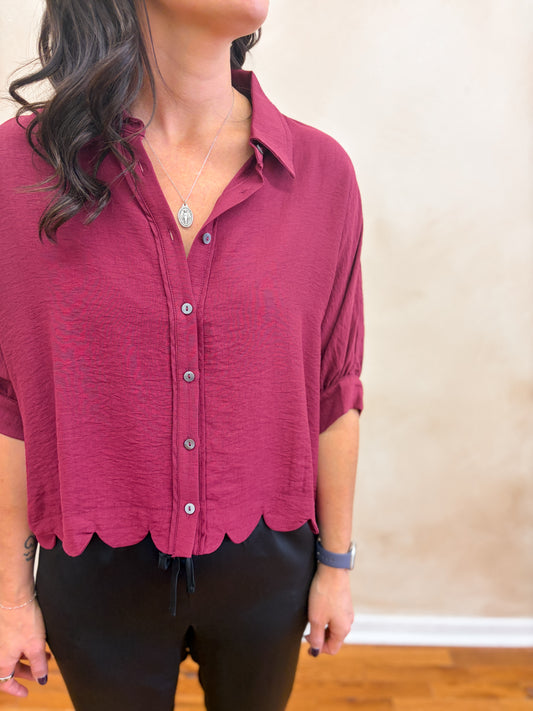 Cassie Scalloped Blouse | Burgundy