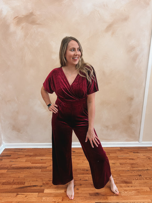 Cora Velvet Jumpsuit | Burgundy