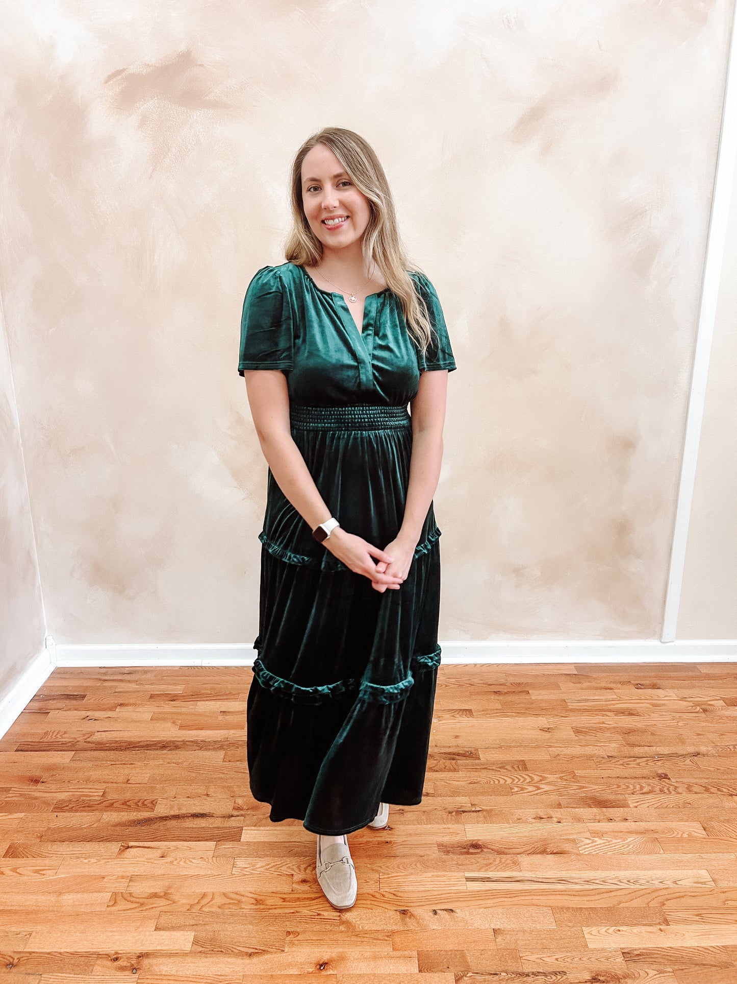 Juliete Velvet Tiered Maxi Dress | Emerald