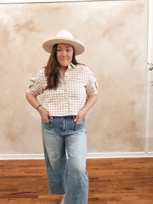 Libby Gingham Puff-Sleeve Shirt