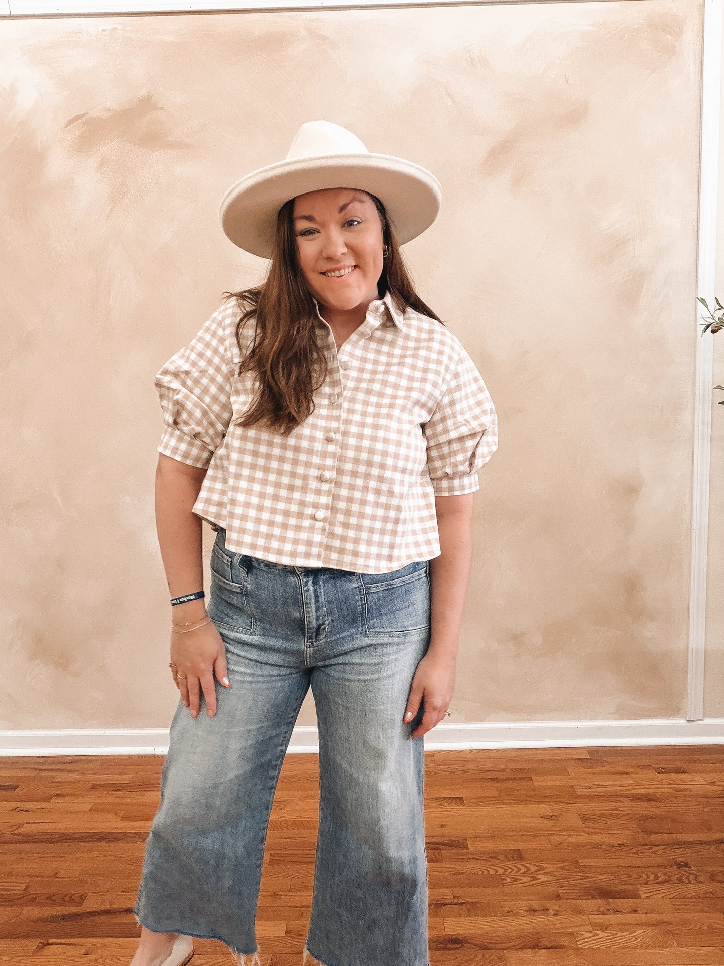 Libby Gingham Puff-Sleeve Shirt