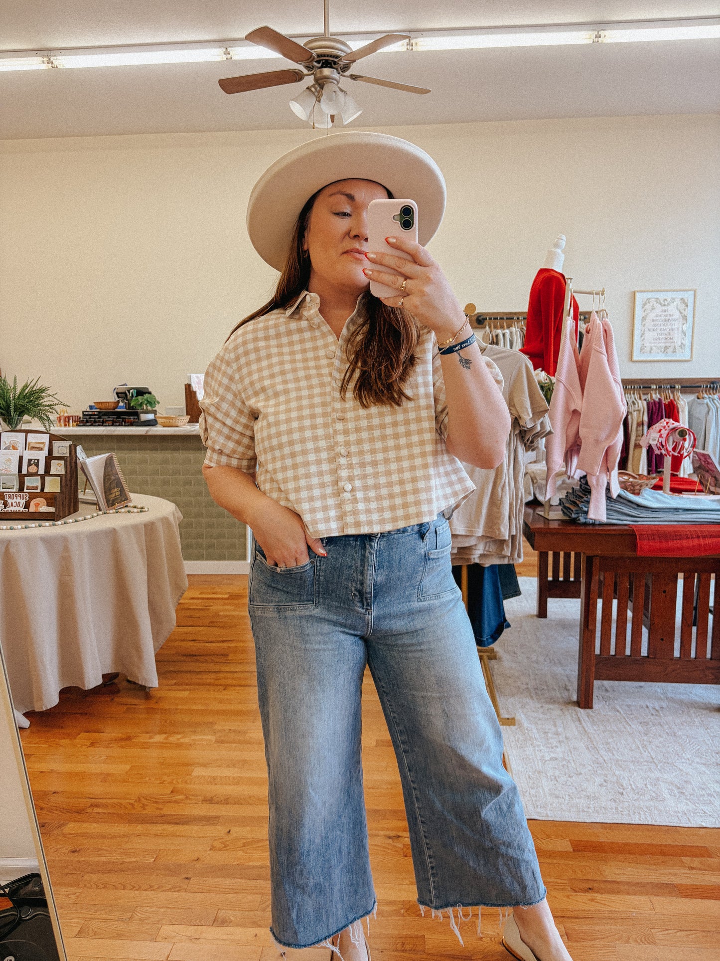 Libby Gingham Puff-Sleeve Shirt