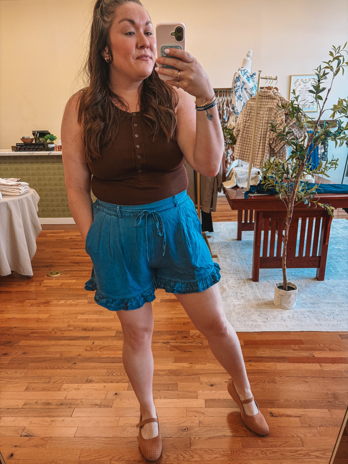 Ruffle Soft Denim Shorts | Dark Wash