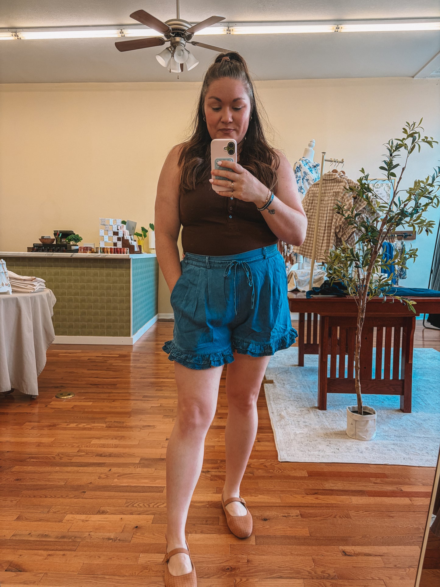 Ruffle Soft Denim Shorts | Dark Wash