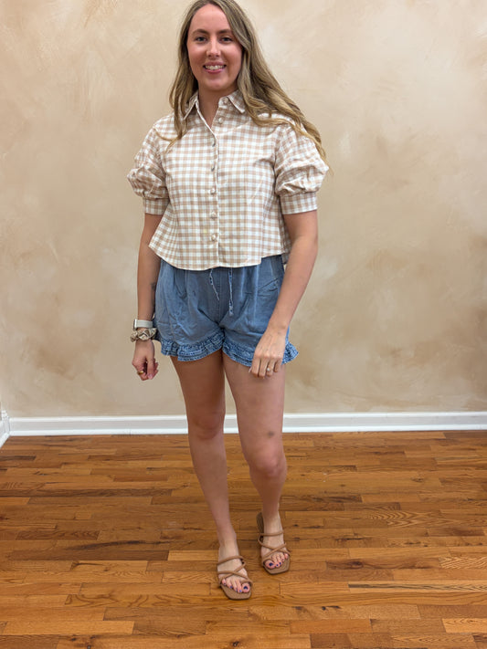 Ruffle Soft Denim Shorts | Light Wash