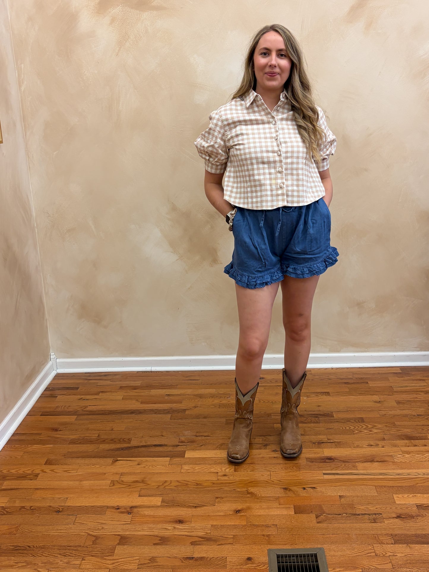 Ruffle Soft Denim Shorts | Dark Wash