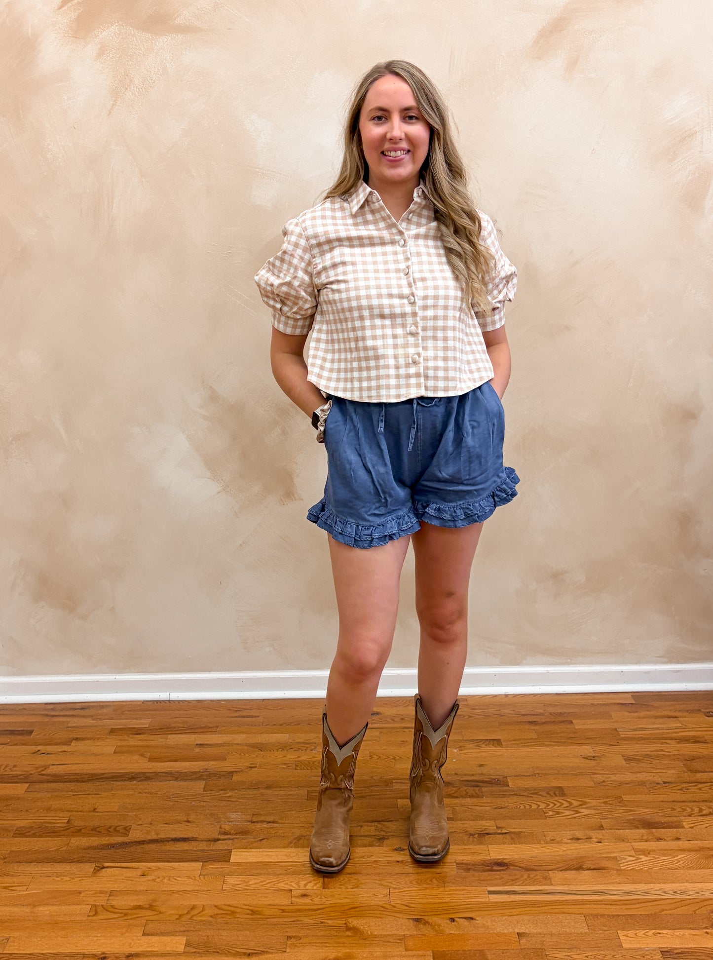 Ruffle Soft Denim Shorts | Dark Wash
