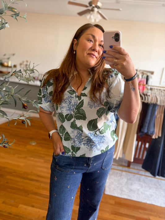 Hydrangea Puff Sleeve Top