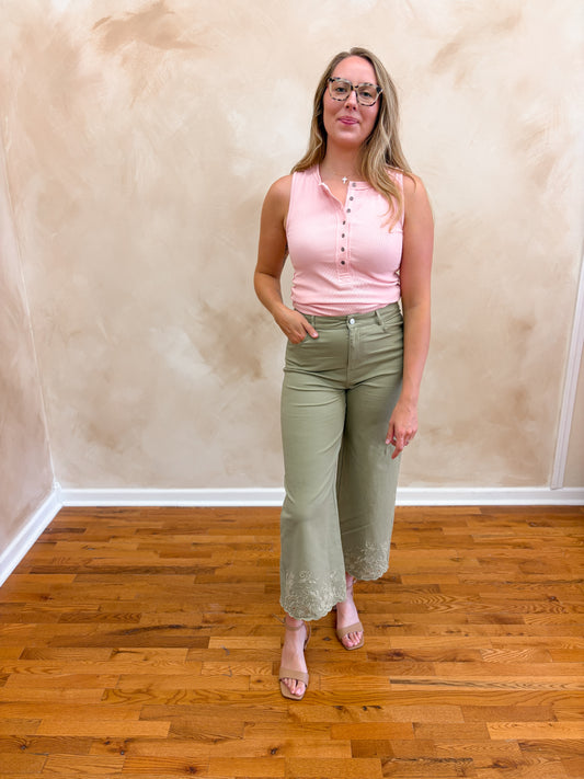 Sage Embroidered Denim