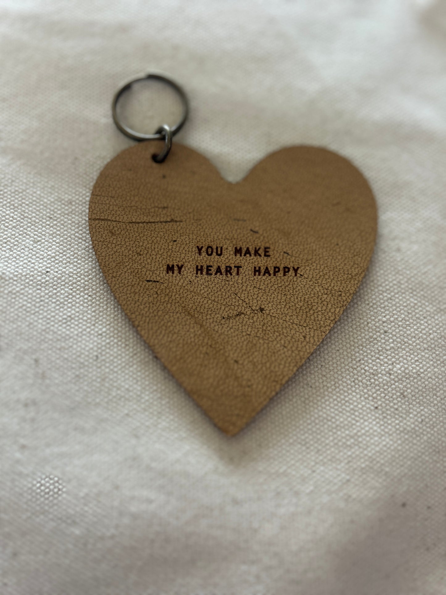 "You make my heart happy" - Leather Heart Keychain