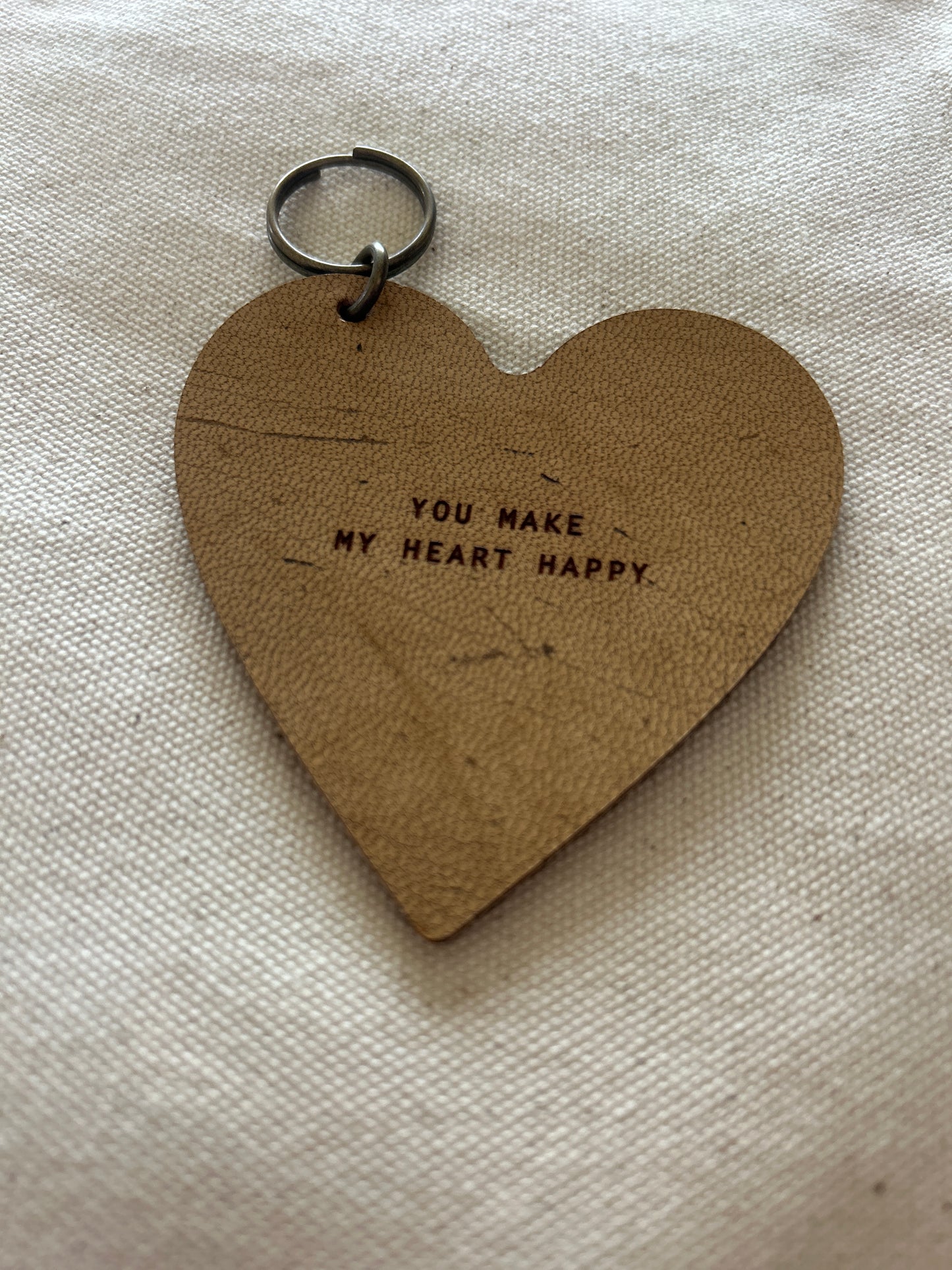 "You make my heart happy" - Leather Heart Keychain