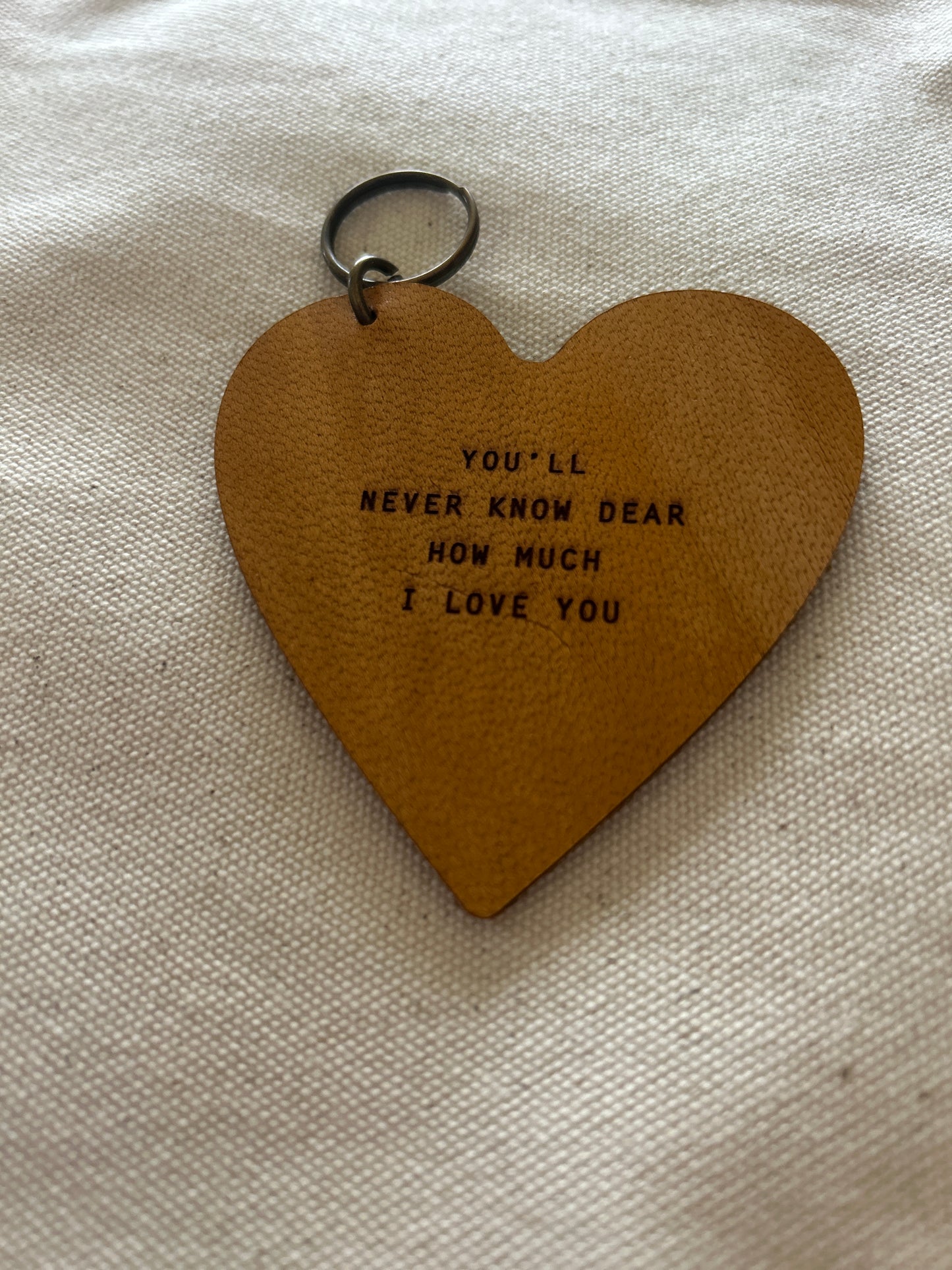 "You'll Never Know Dear" -  Leather Heart Keychain