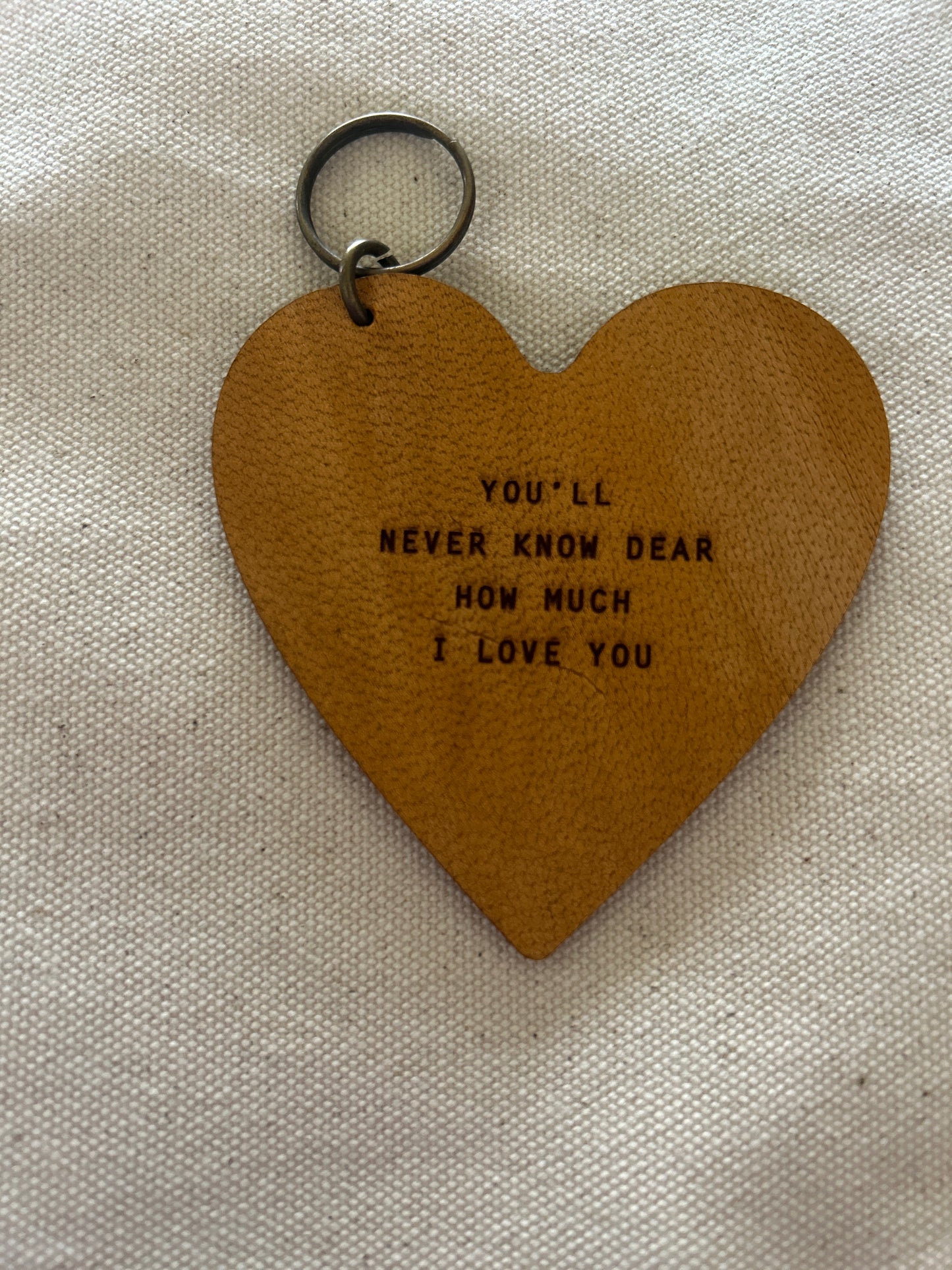 "You'll Never Know Dear" -  Leather Heart Keychain