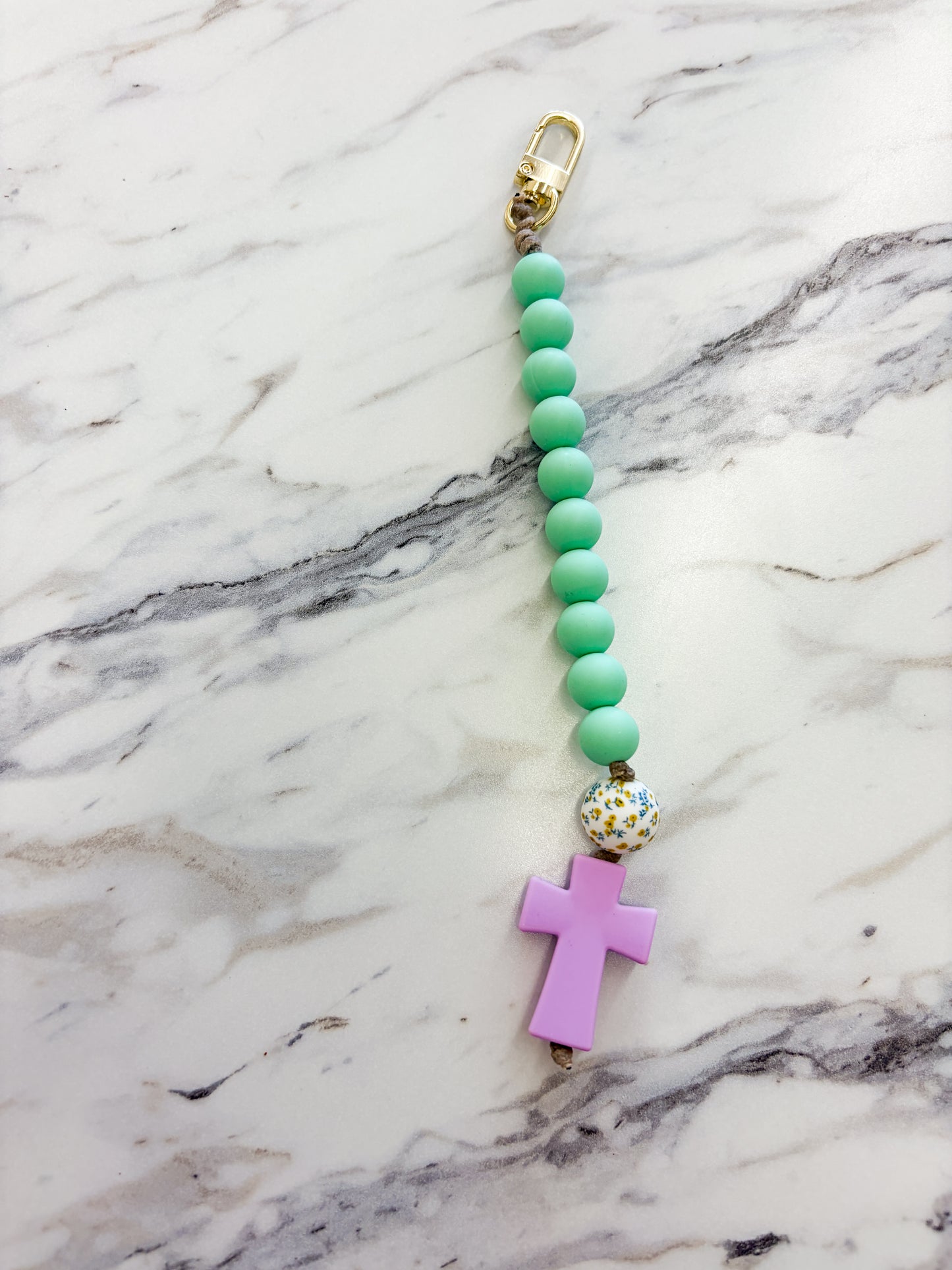 Decade Rosary Keychain | Mint, Purple + Floral
