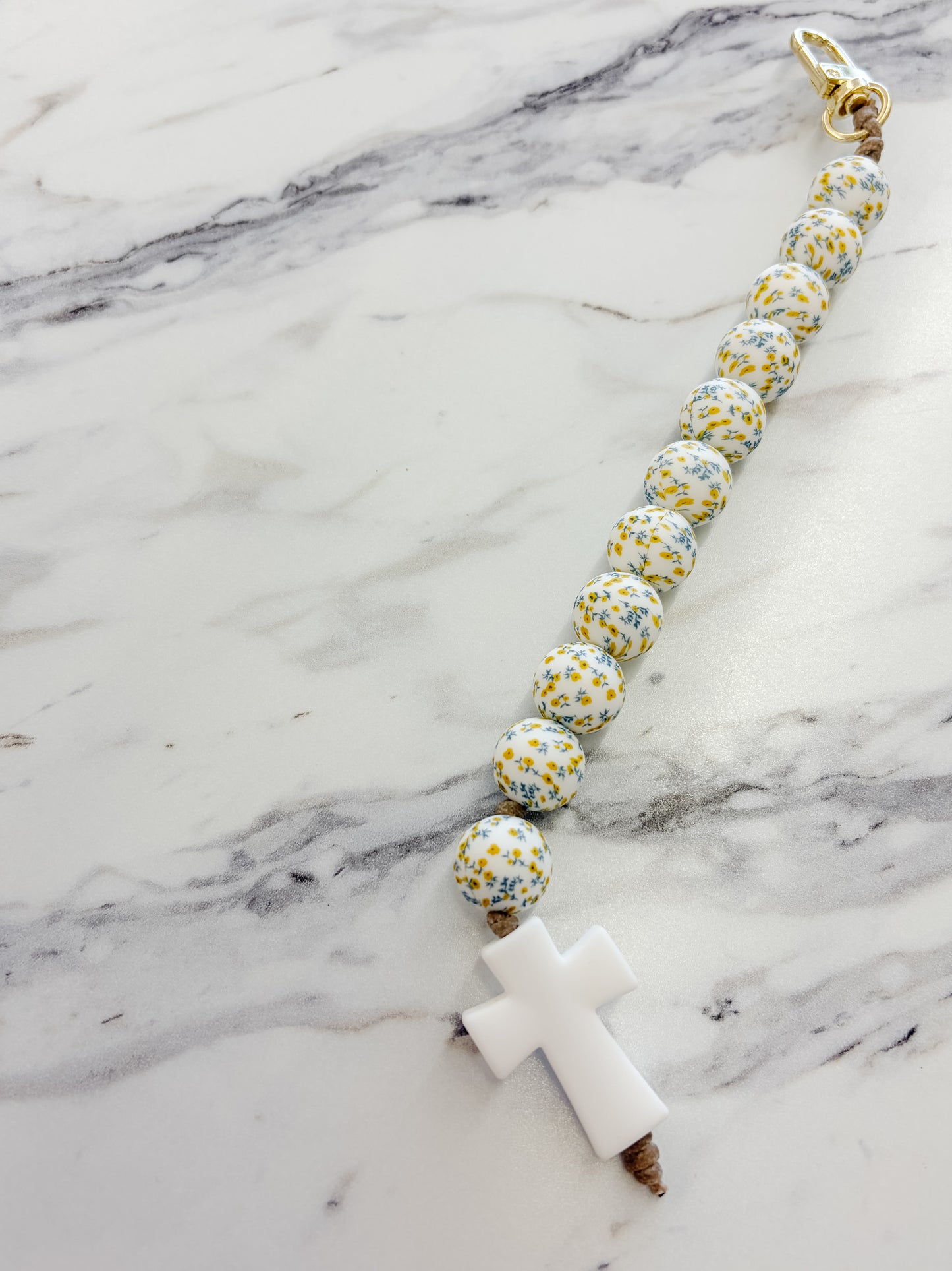 Decade Rosary Keychain | White Floral
