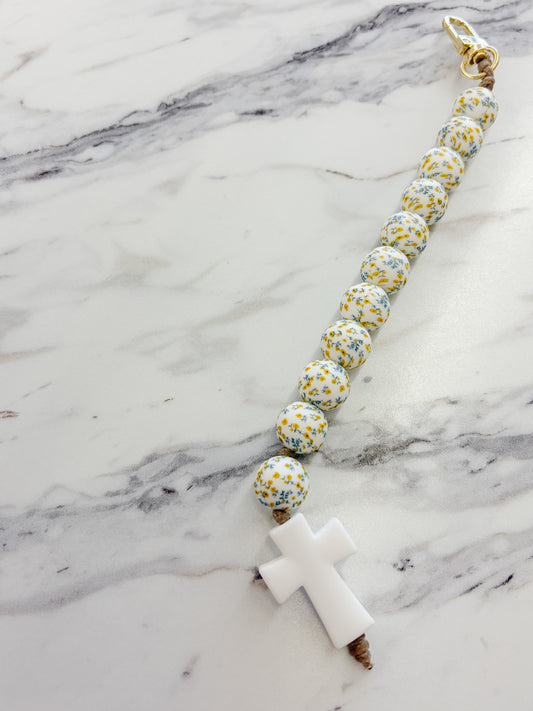 Decade Rosary Keychain | White Floral