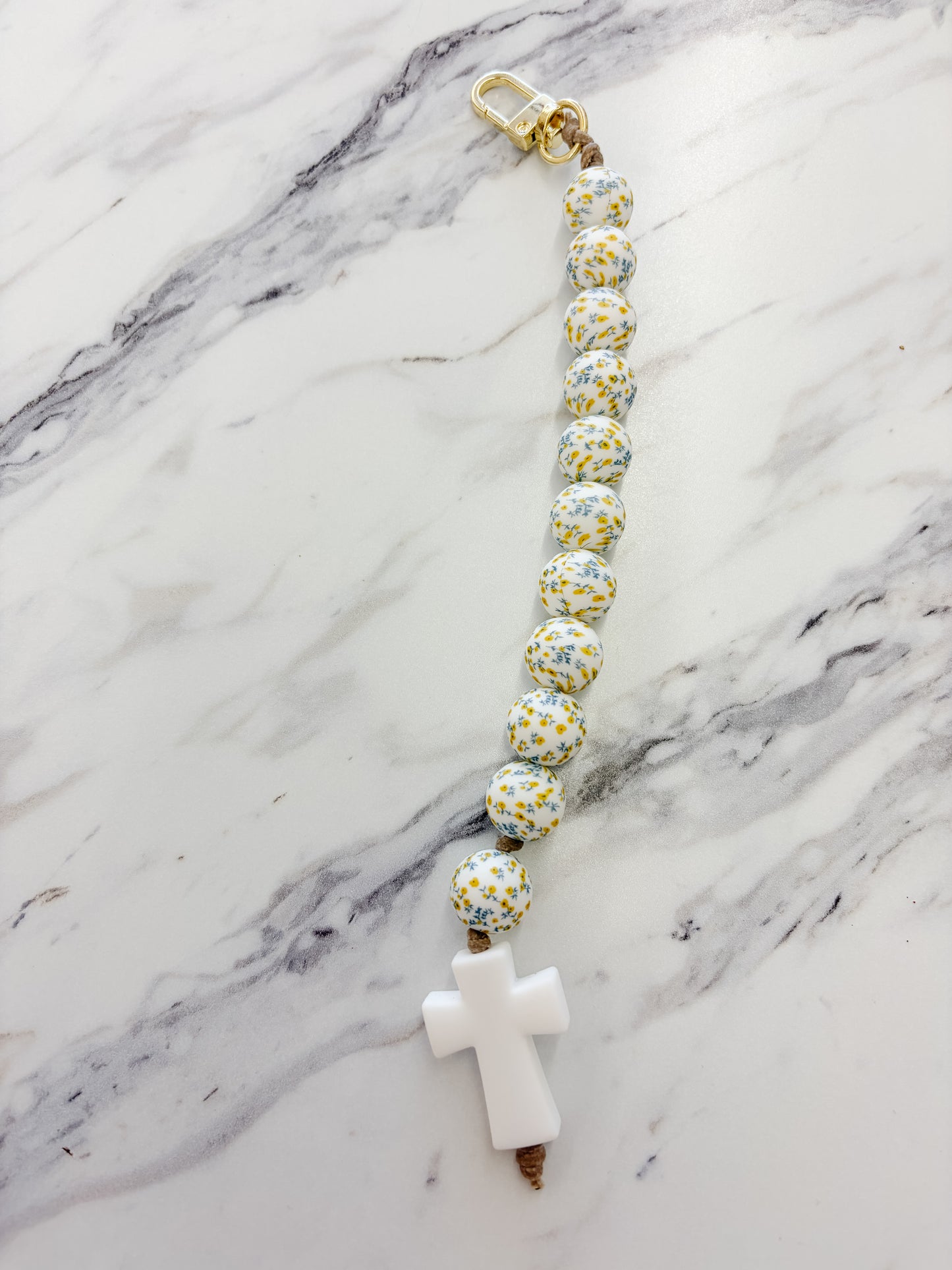 Decade Rosary Keychain | White Floral