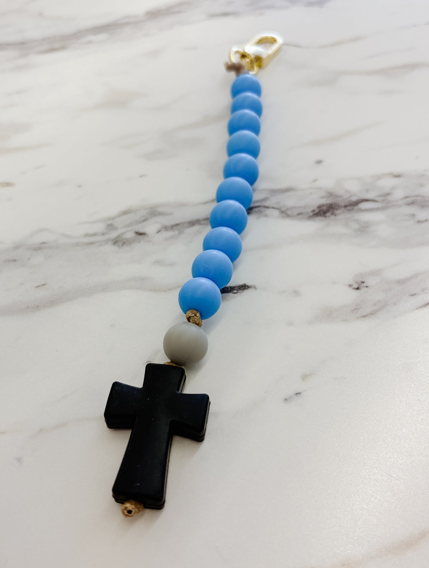 Decade Rosary Keychain | Blue + Gray