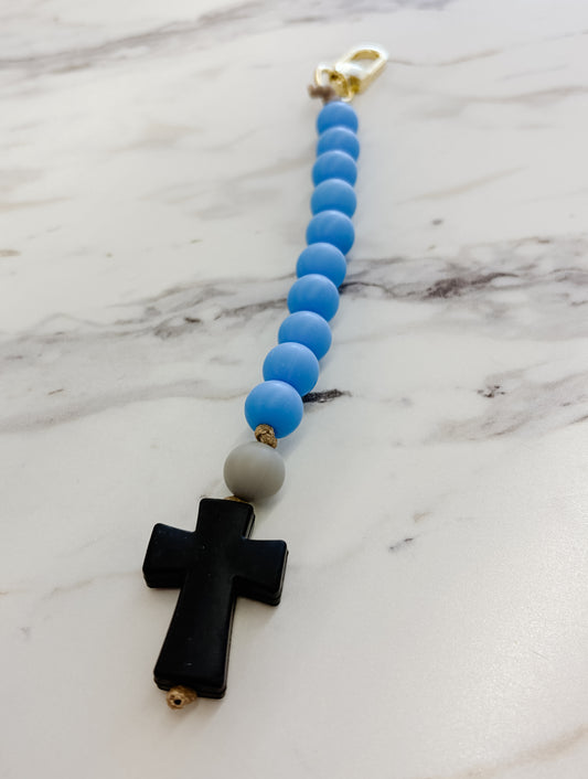 Decade Rosary Keychain | Blue + Gray