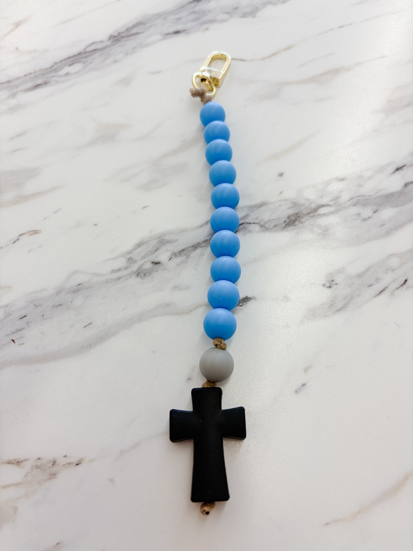 Decade Rosary Keychain | Blue + Gray