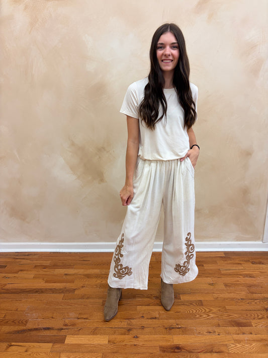 Avery Embroidered Pants | Oatmeal