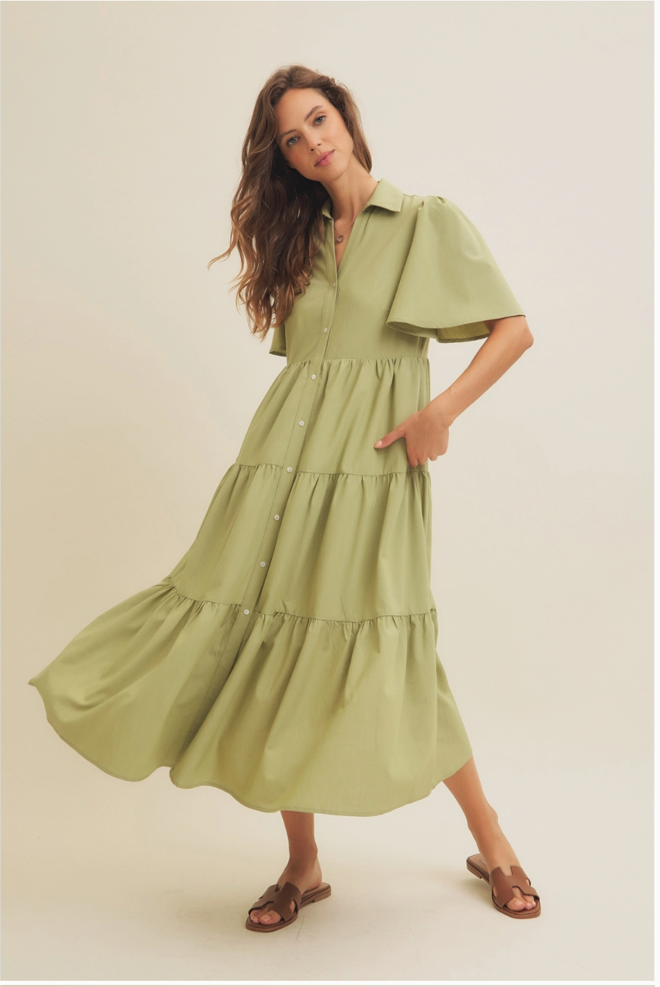 Summer Breeze Midi Dress | Muted Lime