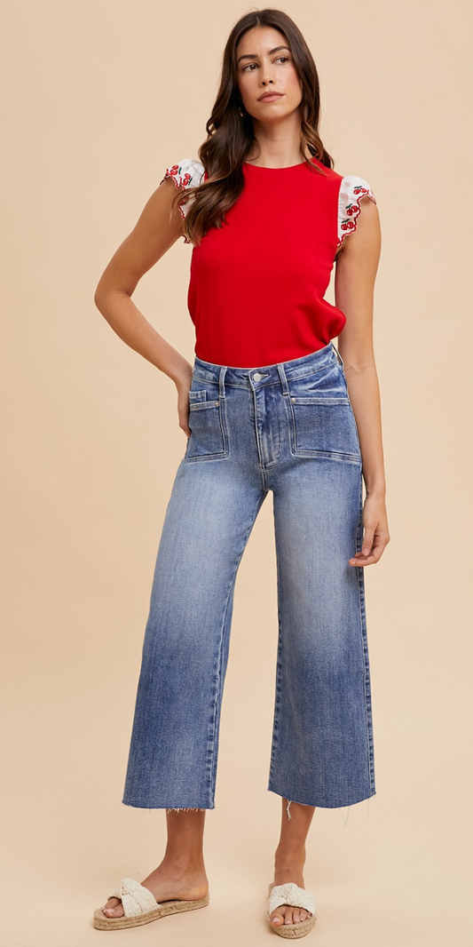 Stretch Wide Leg Crop Denim