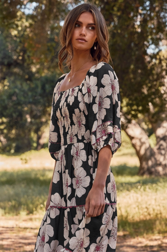 Autumn Floral Midi Dress | Charcoal