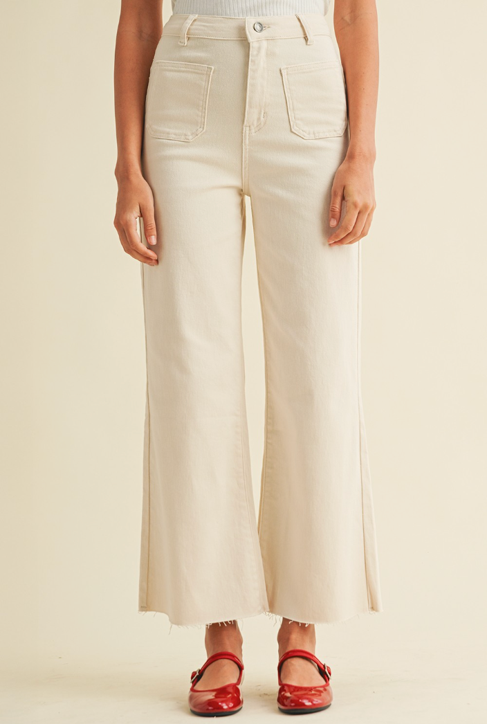 Wide Leg Denim Crop | Oatmeal