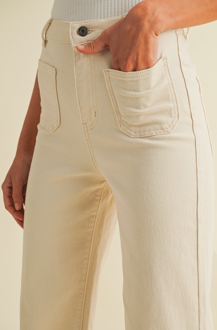 Wide Leg Denim Crop | Oatmeal