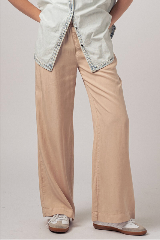 Smocked High Waist Wide Leg Pants | Khaki