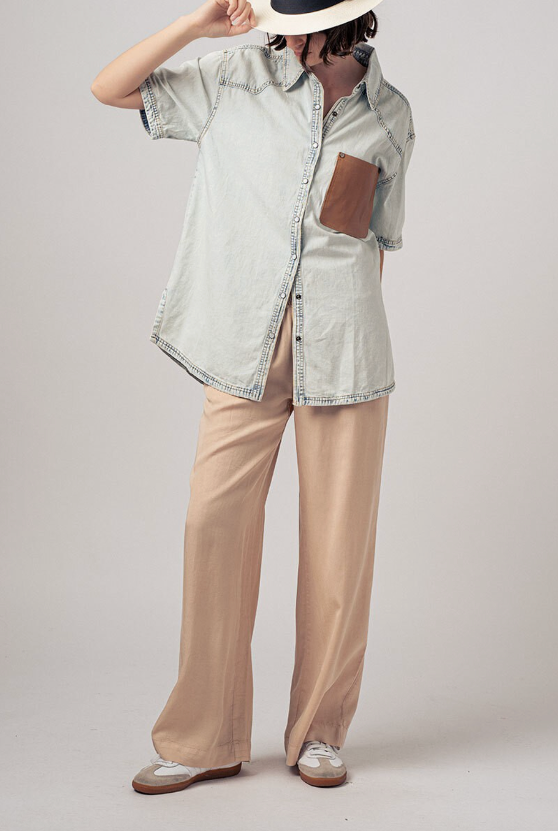 Smocked High Waist Wide Leg Pants | Khaki