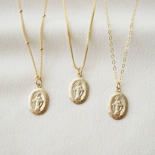 Blessed Mother Virgin Mary Religious 14K Gold fill Necklace