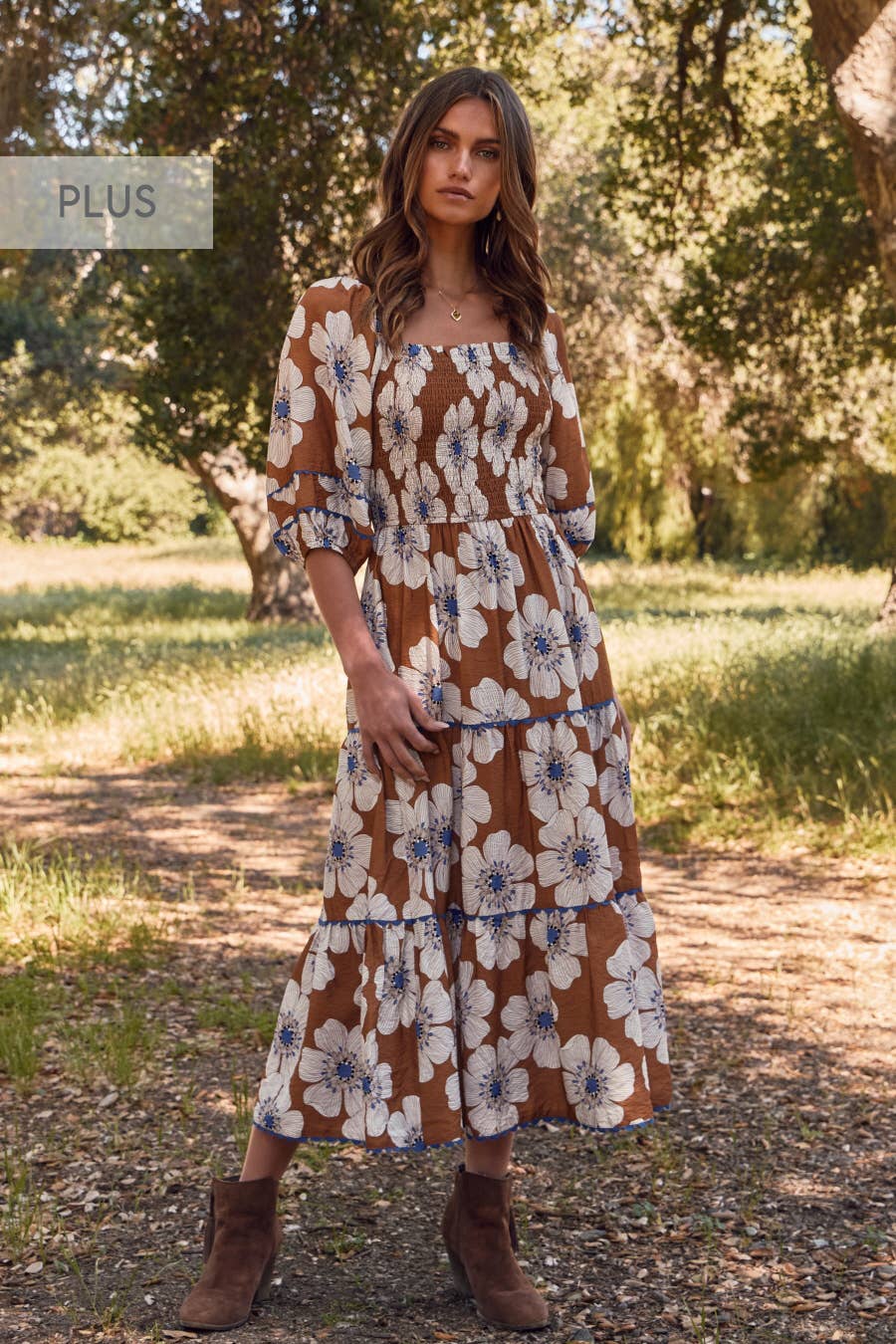 Autumn Floral Midi Dres (Plus)
