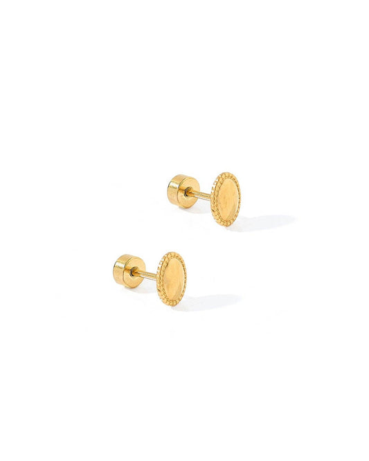 Screwback Stud Earrings - Drew Oval Gold