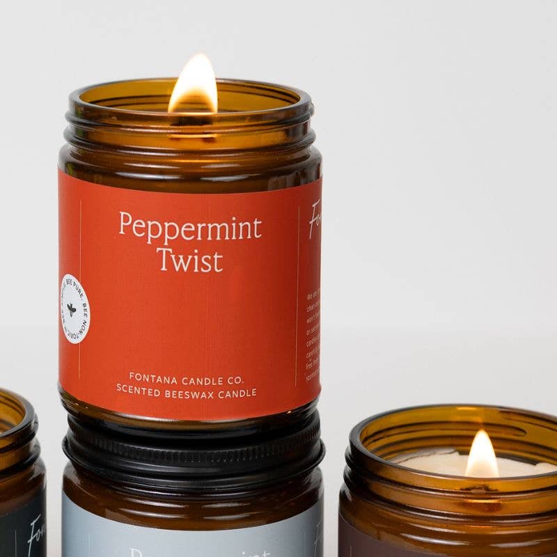 Peppermint Twist Essential Oil Beeswax Jar Candle: Non-Toxic