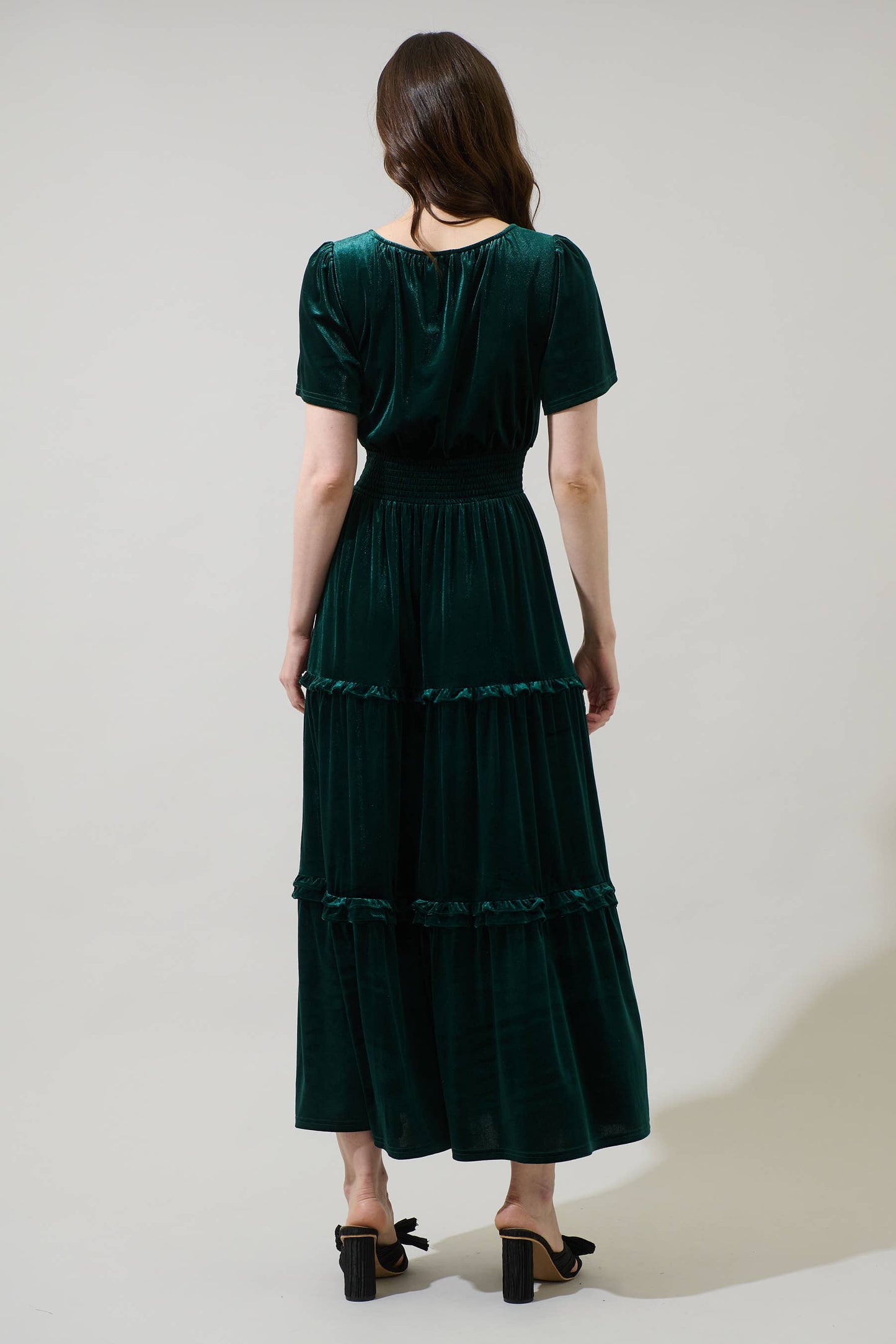 Juliete Velvet Tiered Maxi Dress | Emerald