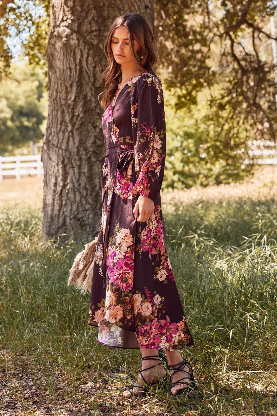 Rose Brown Wrap Dress (Plus)