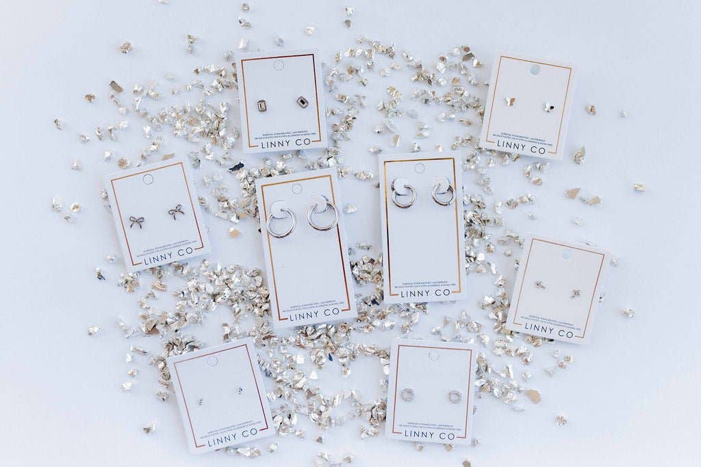 Screwback Stud Earrings - Madison Silver Clear