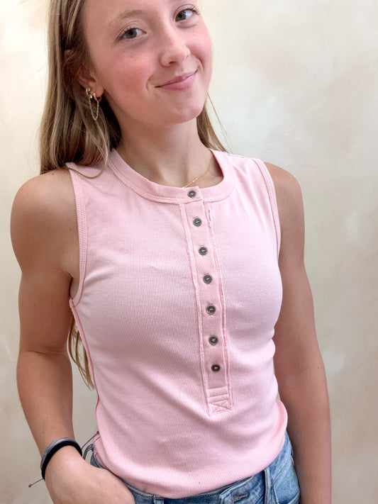 Lainey Henley Tank | Blush Pink